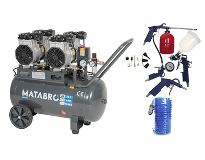 AKČNÍ SET SETMB-K204, Bezolejový kompresor 50l, 230V, 4 písty s příslušenstvím | 4000W | Matabro