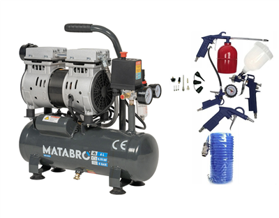 AKČNÍ SET SETMB-K201, Bezolejový kompresor 6l, 230V, 2 písty s příslušenstvím | 550W | Matabro