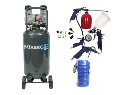 AKČNÍ SET Matabro MB-K208, Bezolejový vertikální kompresor 100l, 230V, 2 písty, s příslušenstvím | 3000W | 10 BAR