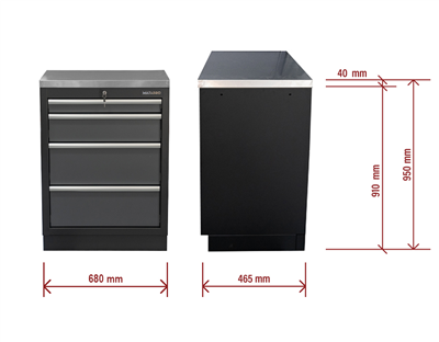 Matabro SET-CA01059, Dílenská skříňka s nerezovou pracovní deskou | 4 šuplíky | 680x465x950 mm