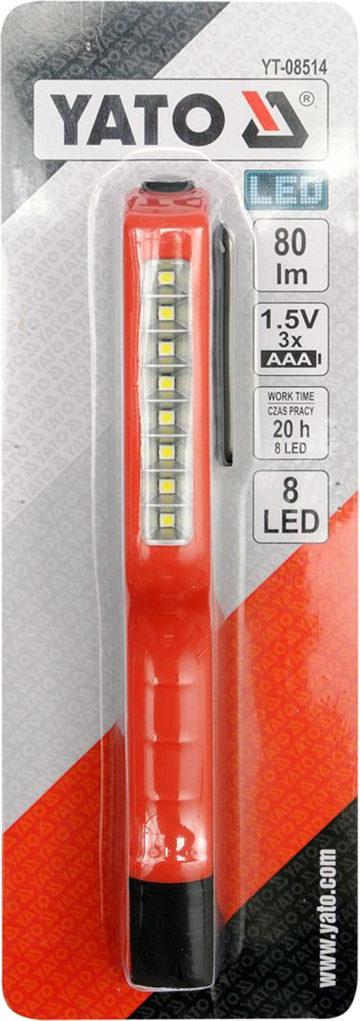 Ručná lampa 8 LED, s klipom, 80 lm