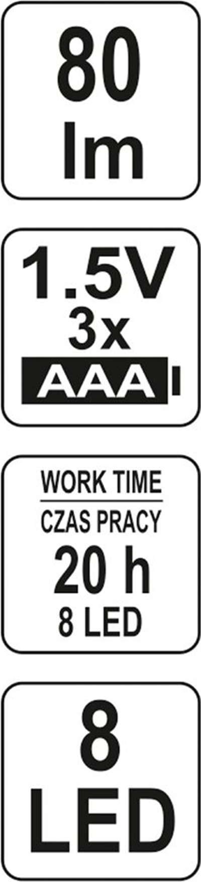 Ručná lampa 8 LED, s klipom, 80 lm