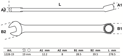 BGS 1228-19, Očkoplochý klíč velmi dlouhý 19 mm