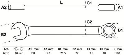 BGS 6510, Ráčnový očkoplochý klíč 10 mm