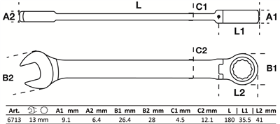 BGS 6713, Ráčnový očkoplochý klíč kloubový 13 mm